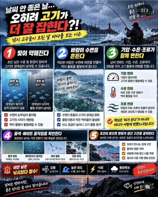 날씨 안 좋은 날 고기가 움직이는 이유 1~3 카드뉴스 그림