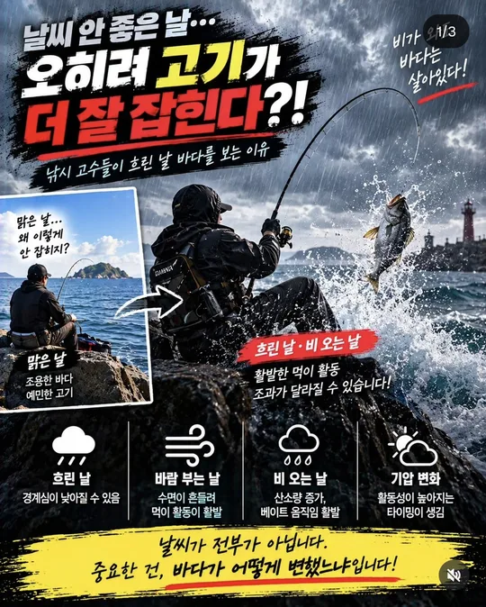 날씨 안 좋은 날 오히려 잘 잡힐 때 카드뉴스 그림