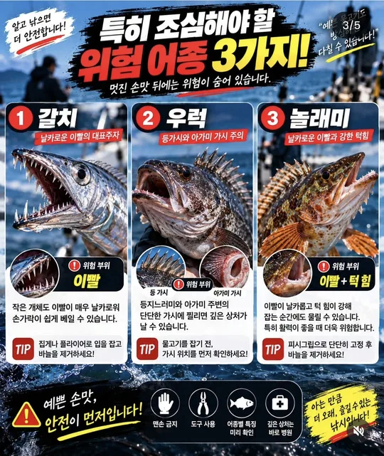 조심해야 할 어종 — 갈치·우럭·놀래미 카드뉴스 그림