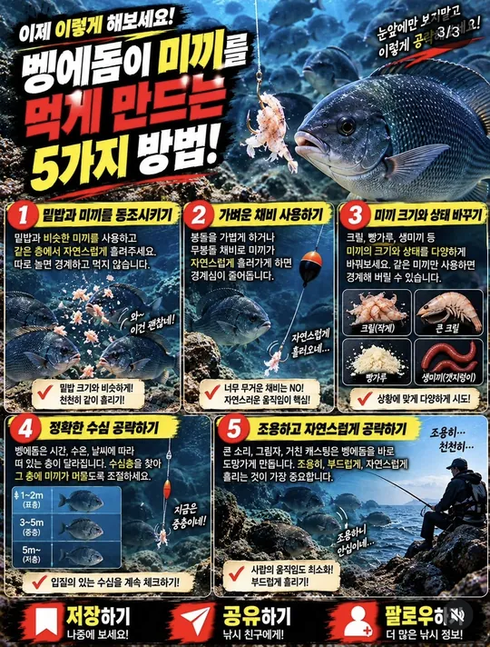 벵에돔이 미끼를 먹게 하는 방법 카드뉴스 그림