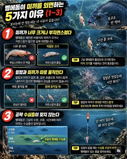 벵에돔이 미끼를 외면하는 이유 1~3 카드뉴스 그림