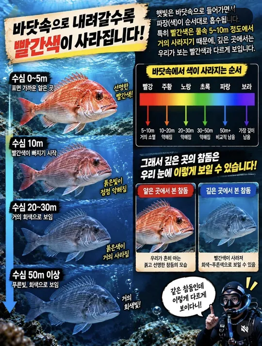 수심에 따라 사라지는 빨간색 카드뉴스 그림