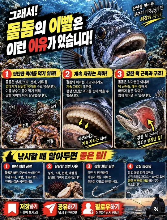 돌돔 이빨의 이유와 낚시 팁 카드뉴스 그림