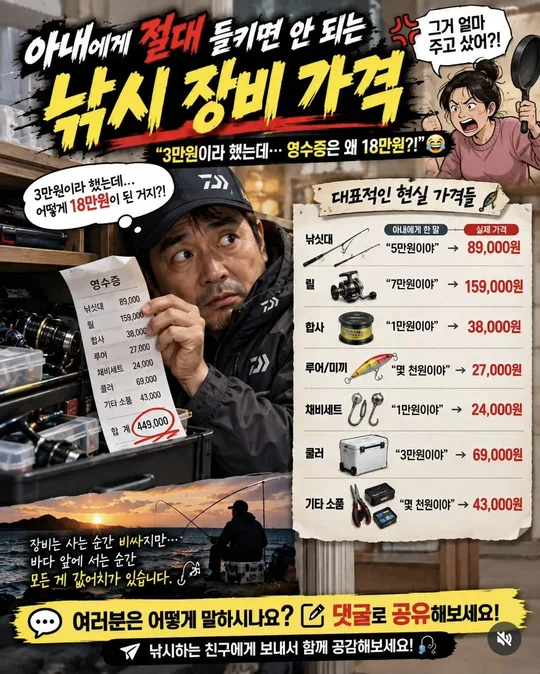 아내에게 들키면 안 되는 장비 가격 카드뉴스 그림
