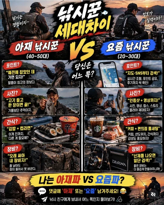 낚시꾼 세대 차이 카드뉴스 그림