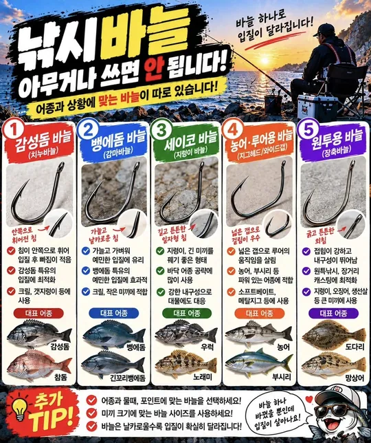 어종별 낚시바늘 카드뉴스 그림