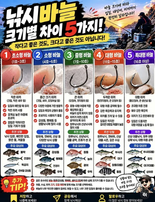 낚시바늘 크기별 차이 카드뉴스 그림