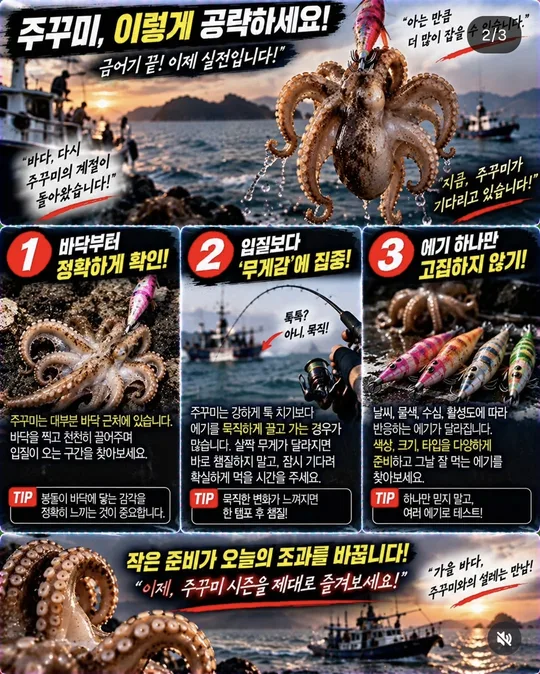 주꾸미 첫 출조 준비 1~3 카드뉴스 그림