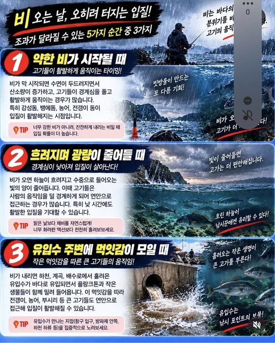 비 오는 날 입질이 붙는 순간 1~3 카드뉴스 그림