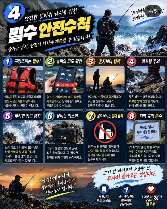 갯바위 낚시 필수 안전수칙 카드뉴스 그림