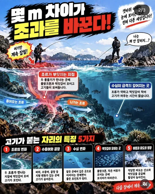 갯바위에서 고기가 붙는 자리 카드뉴스 그림