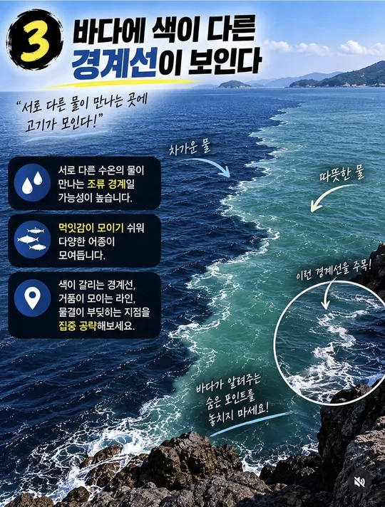 바다에 색이 다른 경계선 카드뉴스 그림