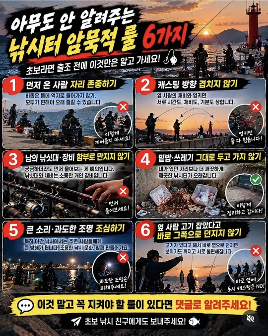 낚시터 암묵적 룰 6가지 카드뉴스 그림
