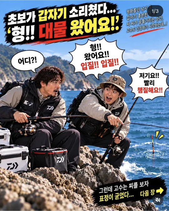 초보와 고수 — 대물 왔어요 (1) 카드뉴스 그림