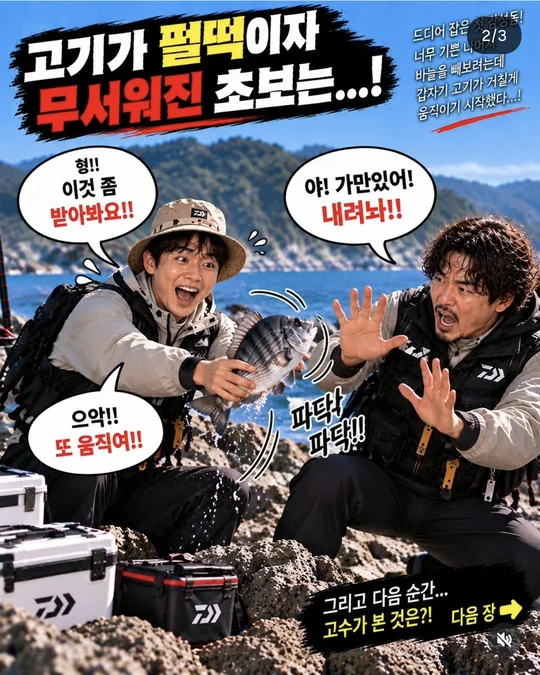 초보와 고수 — 펄떡이는 첫 감성돔 (2) 카드뉴스 그림