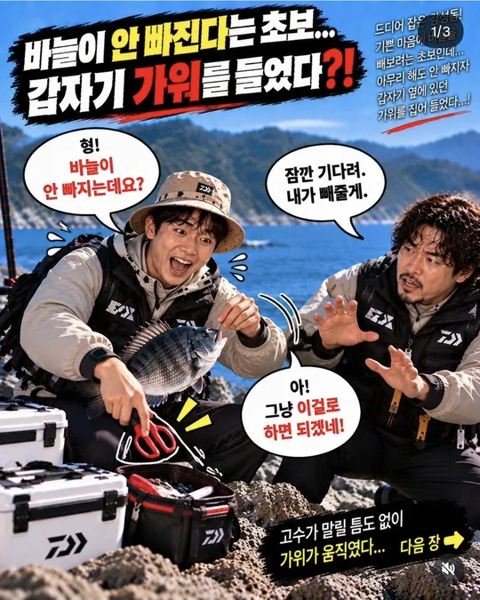초보와 고수 — 안 빠지는 바늘 (1) 카드뉴스 그림