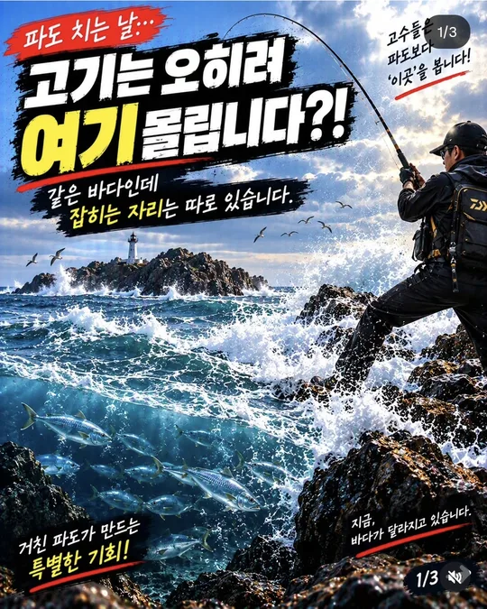 파도 치는 날 고기가 몰리는 곳 카드뉴스 그림